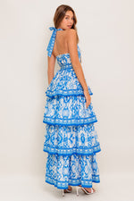 BLUSHING BLOSSOM BLUE WOVEN MAXI DRESS - By Baano