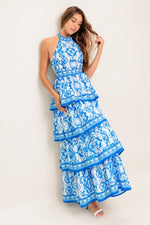 BLUSHING BLOSSOM BLUE WOVEN MAXI DRESS Flying Tomato