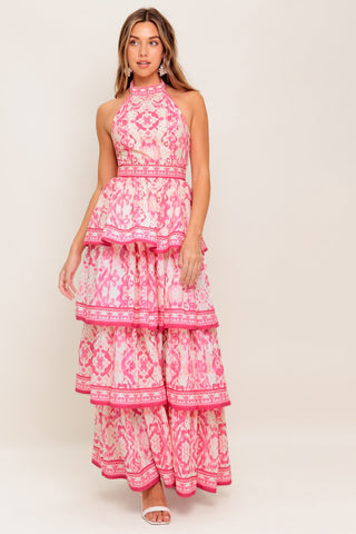 BLUSHING BLOSSOM FUCHSIA WOVEN MAXI DRESS - By Baano