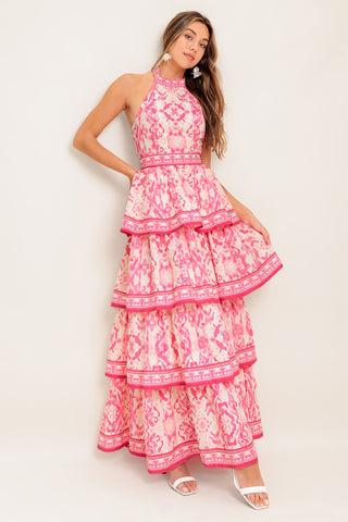 BLUSHING BLOSSOM FUCHSIA WOVEN MAXI DRESS - By Baano