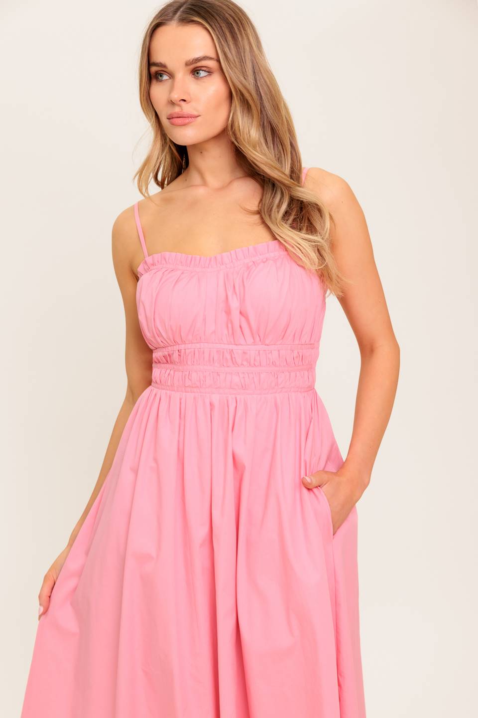 HONEY SUNSET PINK WOVEN MIDI DRESS - By Baano