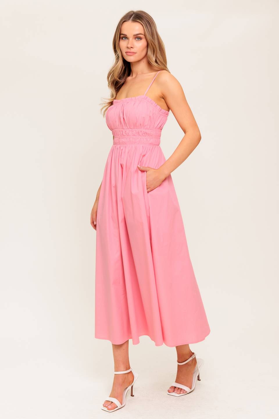 HONEY SUNSET PINK WOVEN MIDI DRESS - By Baano