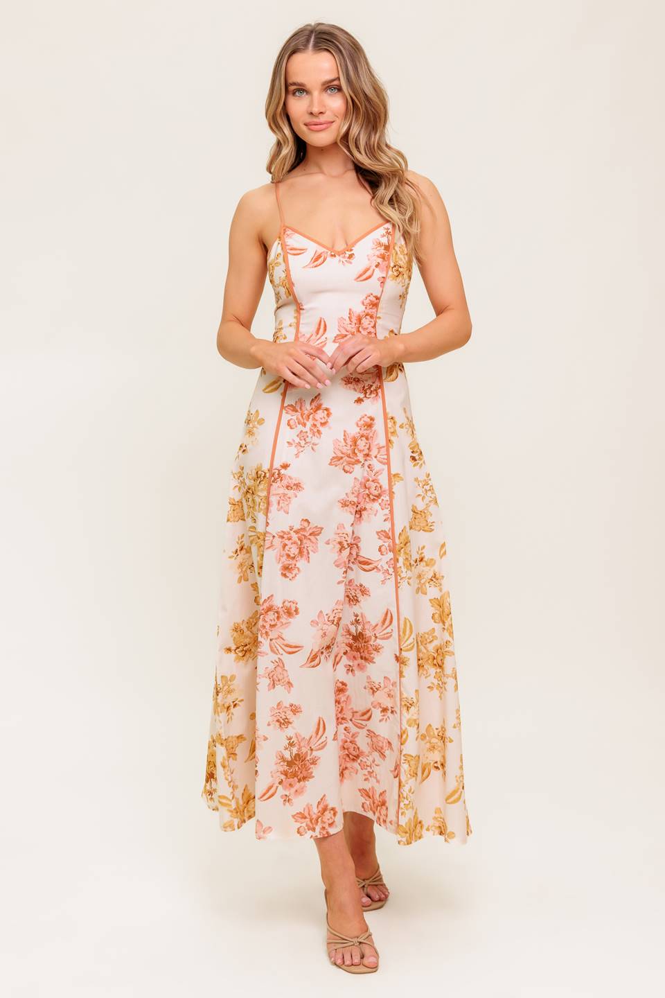 SANDSTONE PETAL WOVEN MIDI DRESS - By Baano