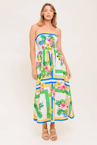 FLORAL HARMONY WOVEN MIDI DRESS - By Baano