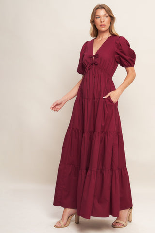 SUMMER GLOW BURGUNDY WOVEN MAXI DRESS - By Baano