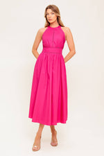 PEONY TOUCH FUCHSIA WOVEN MIDI DRESS - By Baano