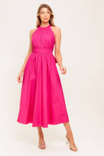 PEONY TOUCH FUCHSIA WOVEN MIDI DRESS - By Baano