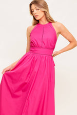 PEONY TOUCH FUCHSIA WOVEN MIDI DRESS - By Baano