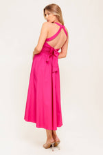 PEONY TOUCH FUCHSIA WOVEN MIDI DRESS - By Baano