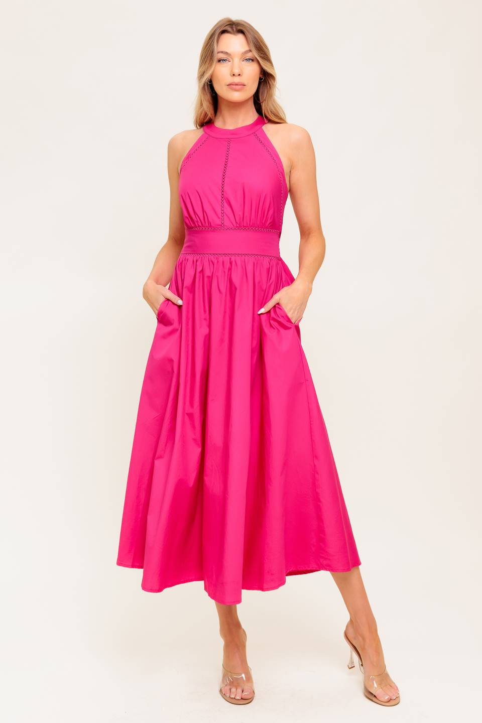 PEONY TOUCH FUCHSIA WOVEN MIDI DRESS - By Baano