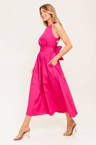 PEONY TOUCH FUCHSIA WOVEN MIDI DRESS - By Baano