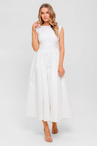 CANDLE VINE WHITE DENIM WOVEN MIDI DRESS - By Baano
