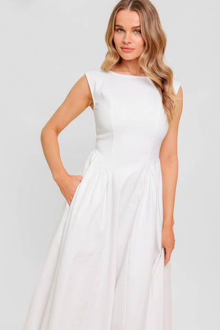 CANDLE VINE WHITE DENIM WOVEN MIDI DRESS - By Baano