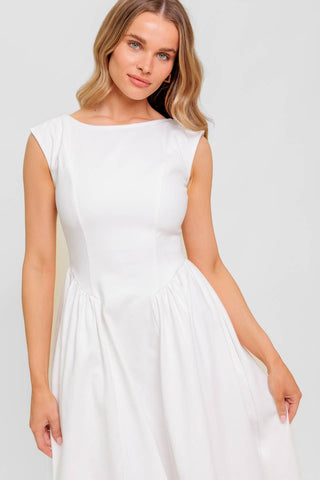 CANDLE VINE WHITE DENIM WOVEN MIDI DRESS - By Baano