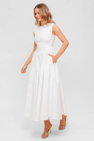 CANDLE VINE WHITE DENIM WOVEN MIDI DRESS - By Baano