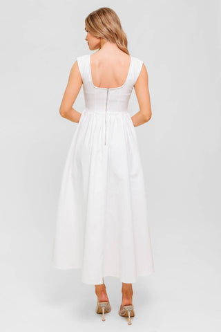 CANDLE VINE WHITE DENIM WOVEN MIDI DRESS - By Baano