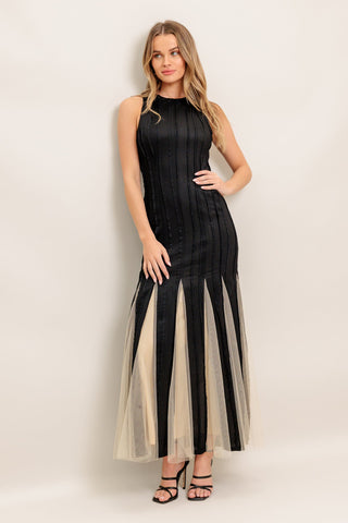 NOIR TULLE BLACK KNIT MAXI DRESS - By Baano