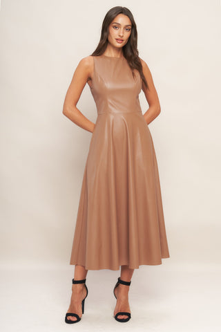 BARE SOPHISTIQUE FAUX LEATHER MIDI DRESS - By Baano