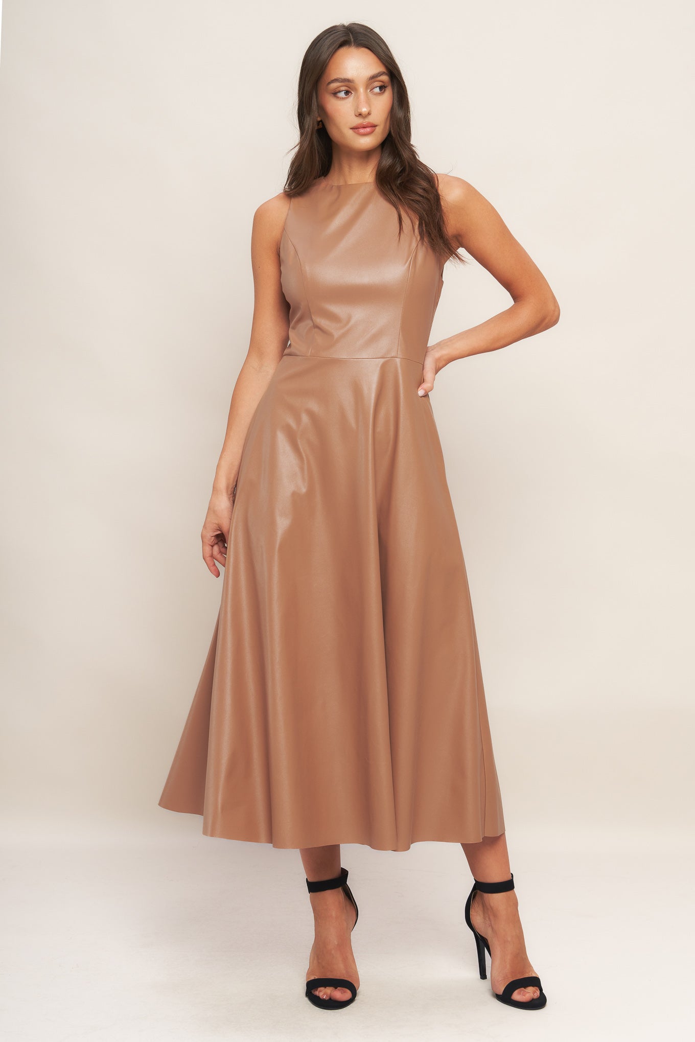 BARE SOPHISTIQUE FAUX LEATHER MIDI DRESS - By Baano