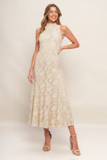 ELEGANT FLORAL STRETCH LACE MIDI DRESS - By Baano