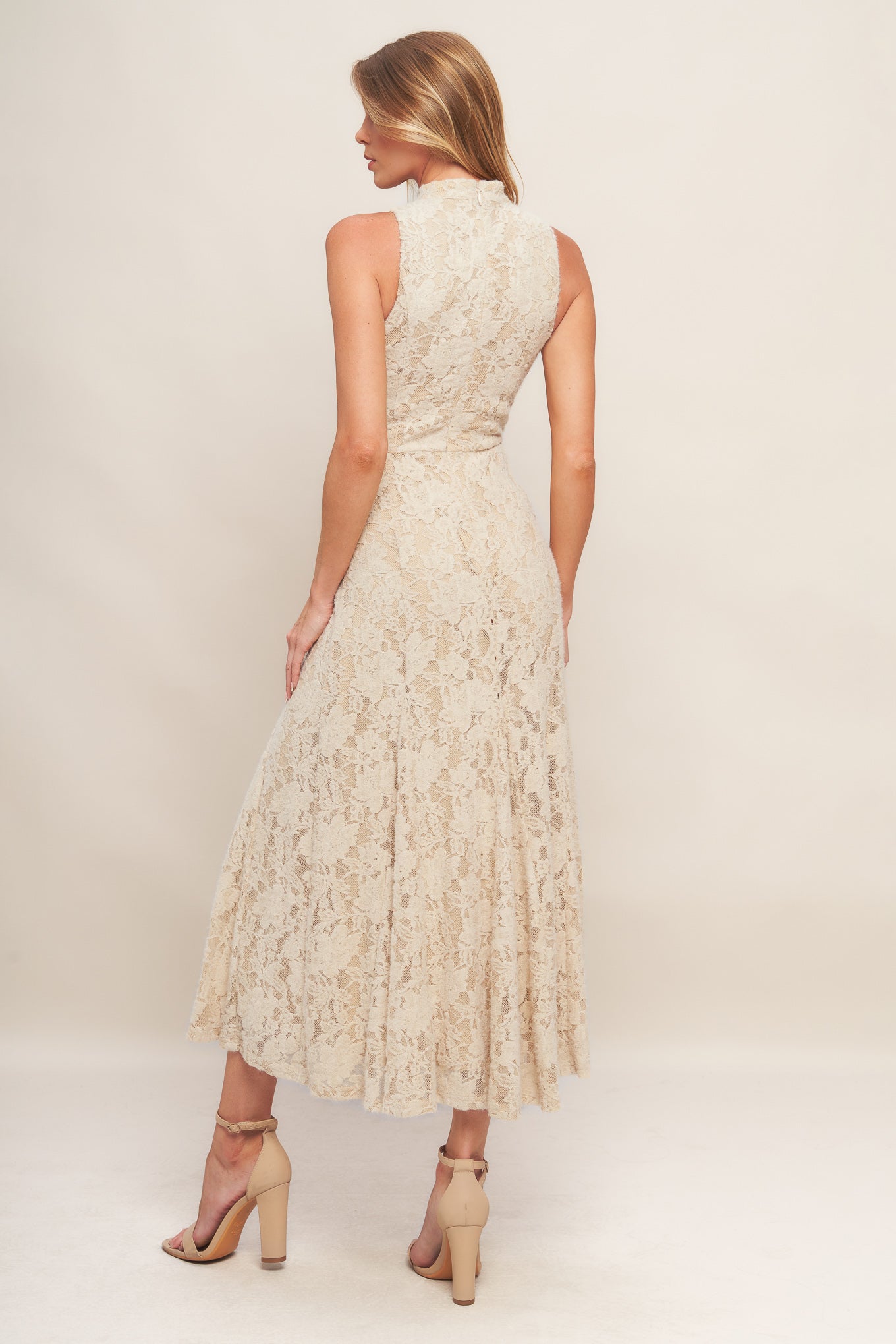 ELEGANT FLORAL STRETCH LACE MIDI DRESS - By Baano