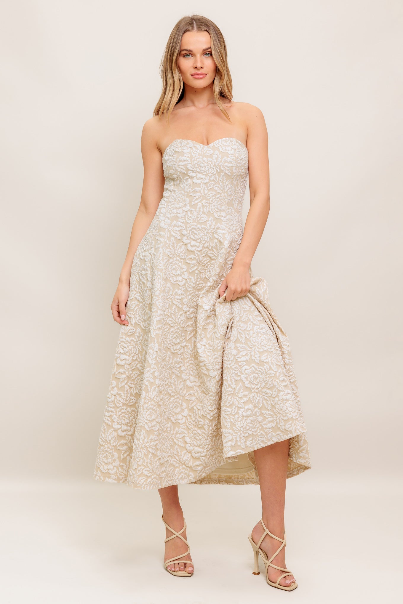 ELEGANT BLOSSOM WOVEN MIDI DRESS - By Baano