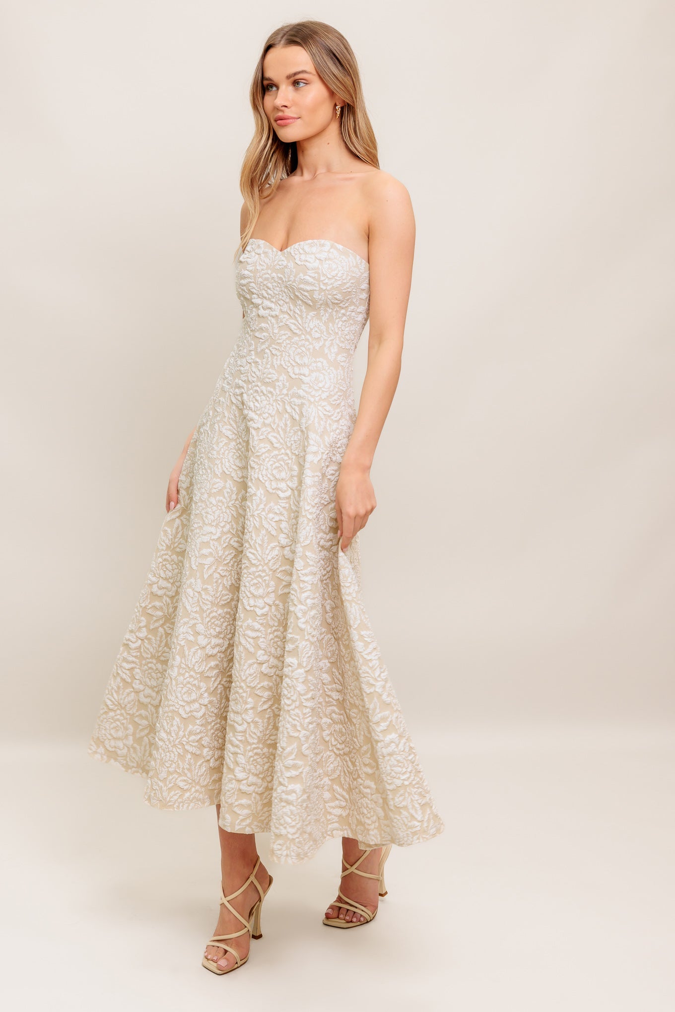 ELEGANT BLOSSOM WOVEN MIDI DRESS - By Baano