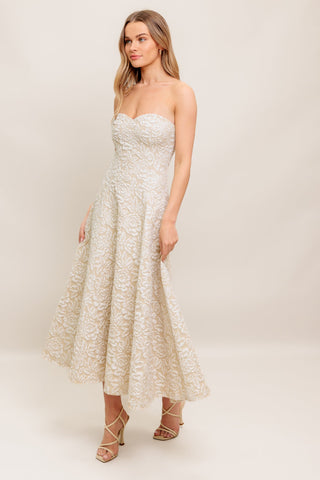 ELEGANT BLOSSOM WOVEN MIDI DRESS - By Baano