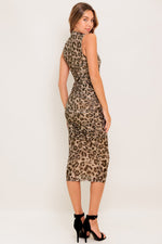 WILD INSTINCT LEOPARD POWER MESH MIDI DRESS - By Baano