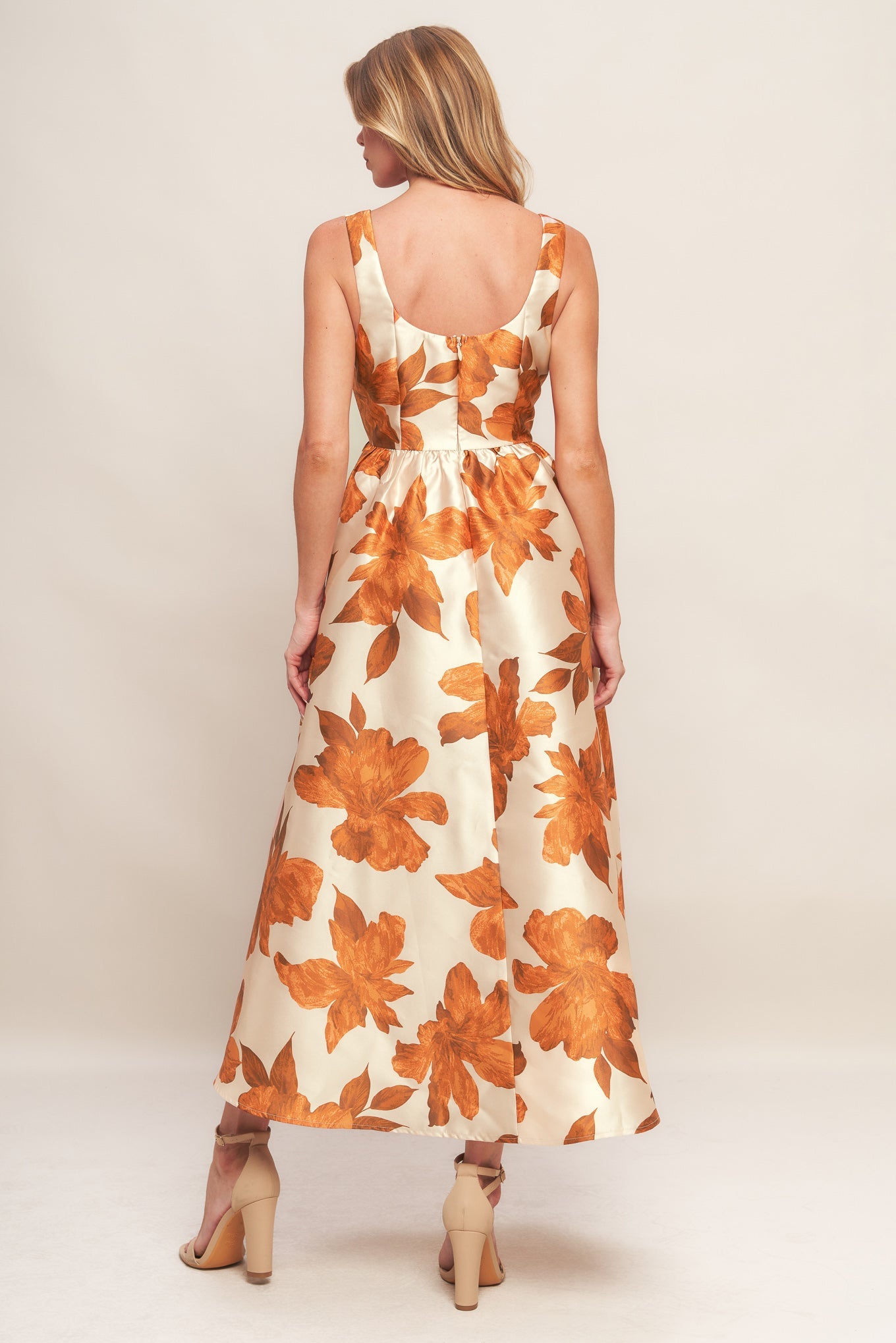 AUTUMNAL FLORAL WOVEN MIDI DRESS - By Baano