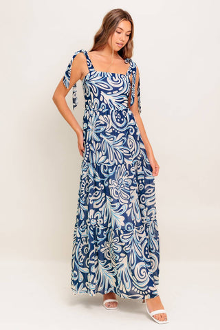 ISLAND SERENADE NAVY WOVEN MAXI DRESS - By Baano