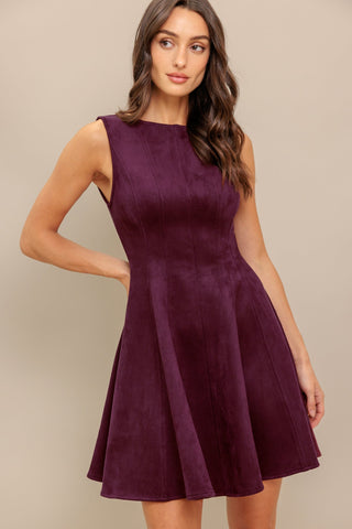 WINE IN THE SUN FAUX SUEDE MINI DRESS - By Baano
