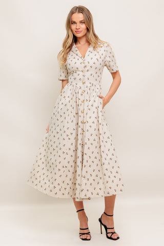 CANDY KISS BEIGE WOVEN MIDI DRESS - By Baano