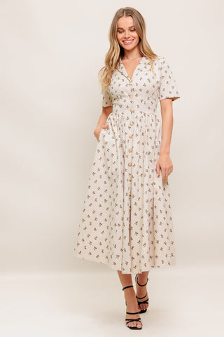 CANDY KISS BEIGE WOVEN MIDI DRESS - By Baano