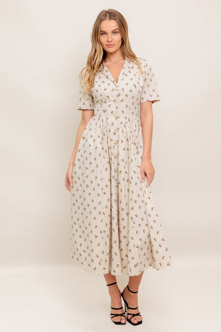 CANDY KISS BEIGE WOVEN MIDI DRESS - By Baano