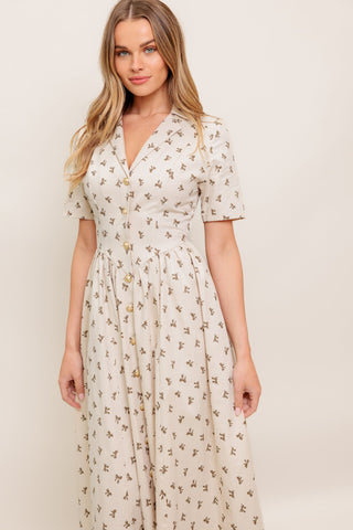 CANDY KISS BEIGE WOVEN MIDI DRESS - By Baano