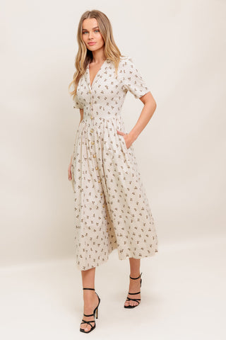 CANDY KISS BEIGE WOVEN MIDI DRESS - By Baano