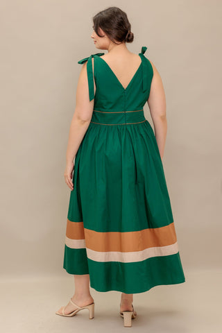 FOREST CHARM WOVEN COLOR BLOCKED MIDI DRESS - By Baano