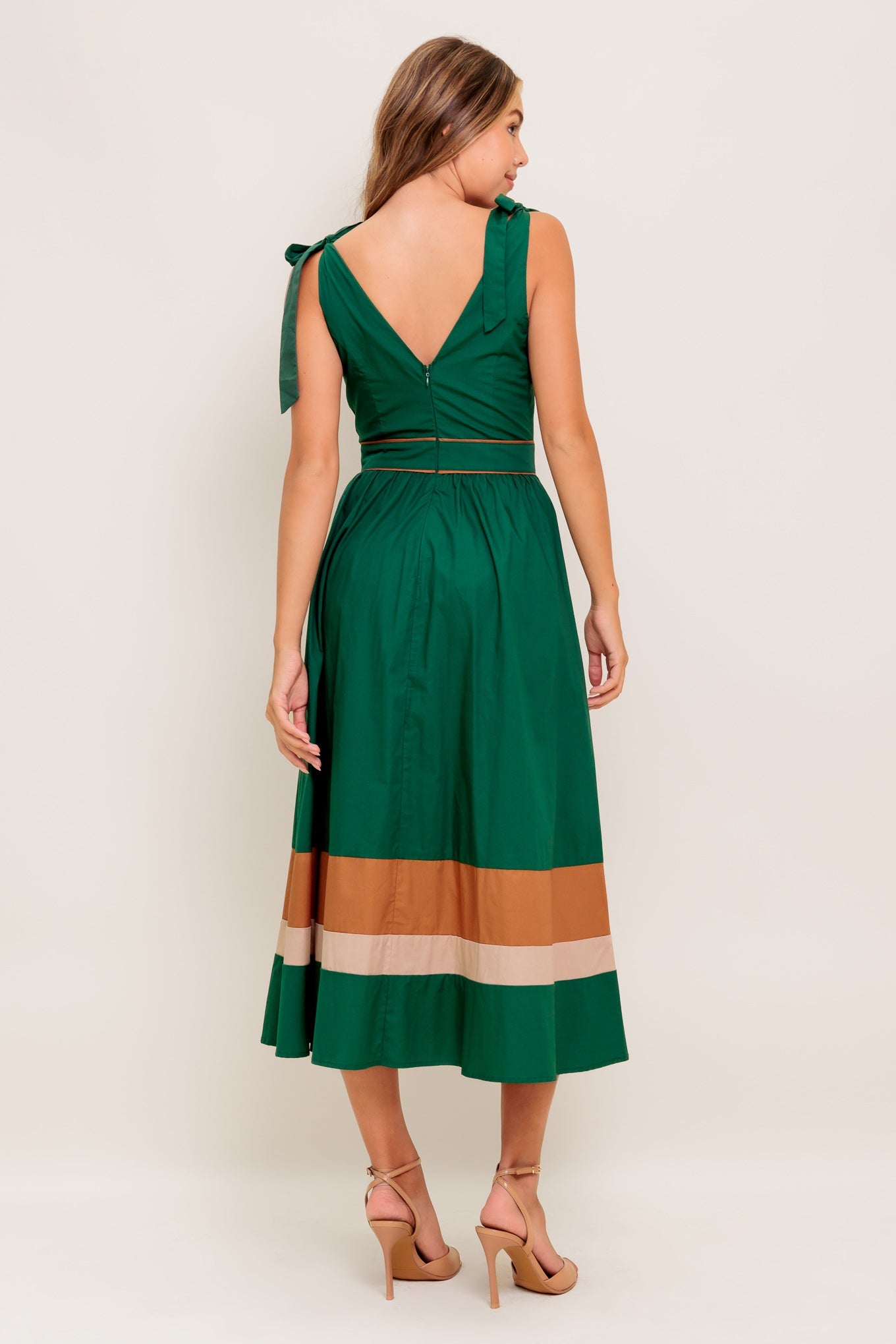 FOREST CHARM WOVEN COLOR BLOCKED MIDI DRESS - By Baano