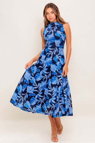 MIDNIGHT BLOOM WOVEN MIDI DRESS - By Baano