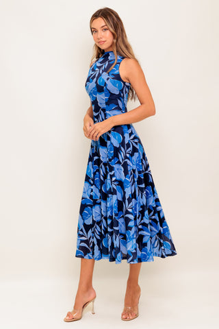 MIDNIGHT BLOOM WOVEN MIDI DRESS - By Baano