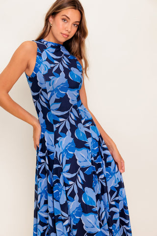 MIDNIGHT BLOOM WOVEN MIDI DRESS - By Baano
