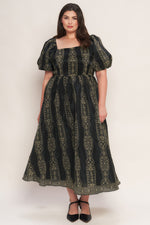 VINTAGE SQUARE WOVEN MIDI DRESS