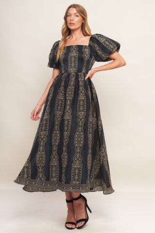 VINTAGE SQUARE WOVEN MIDI DRESS