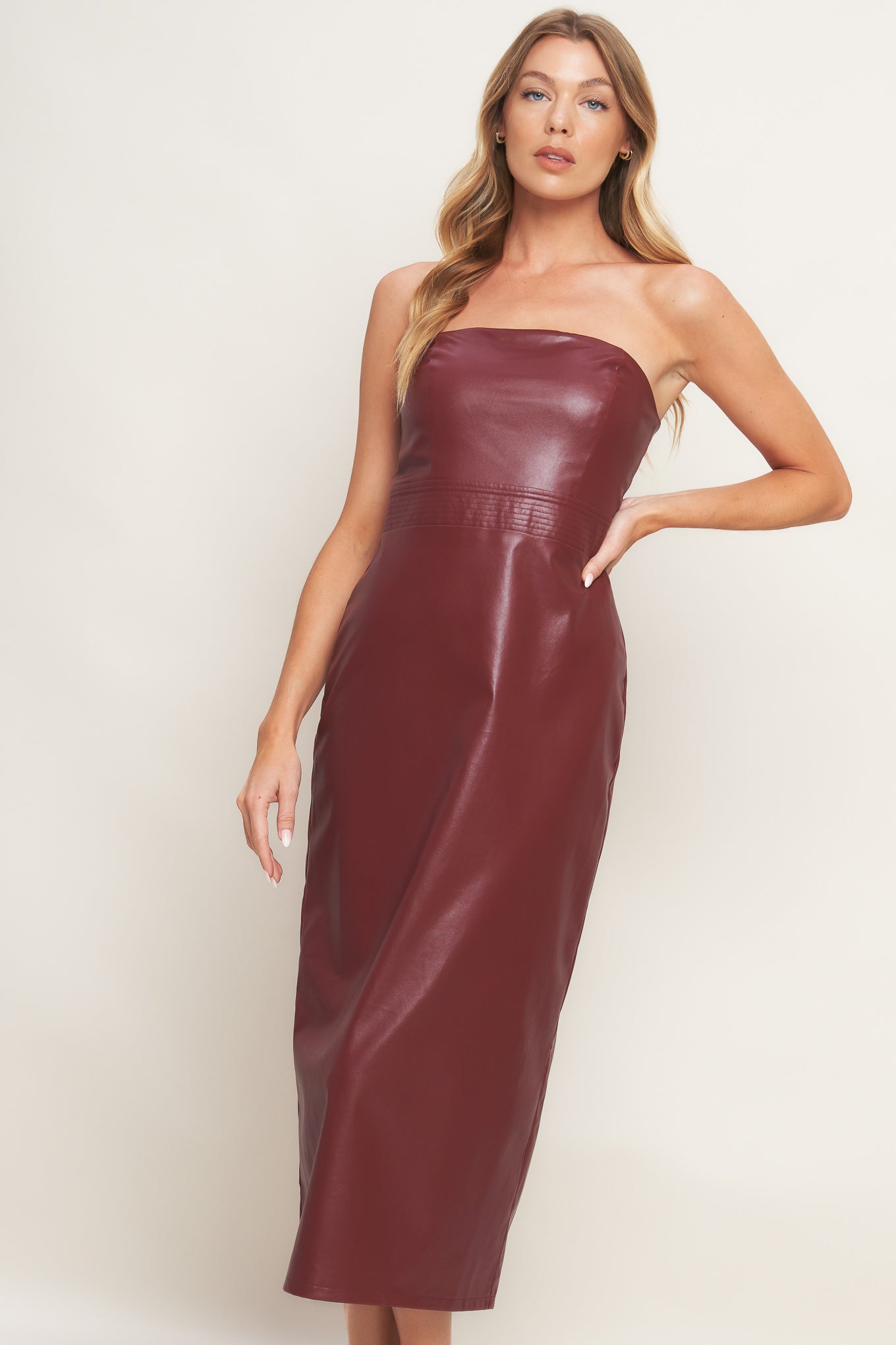 RUNWAY TREND FAUX LEATHER MIDI DRESS - By Baano