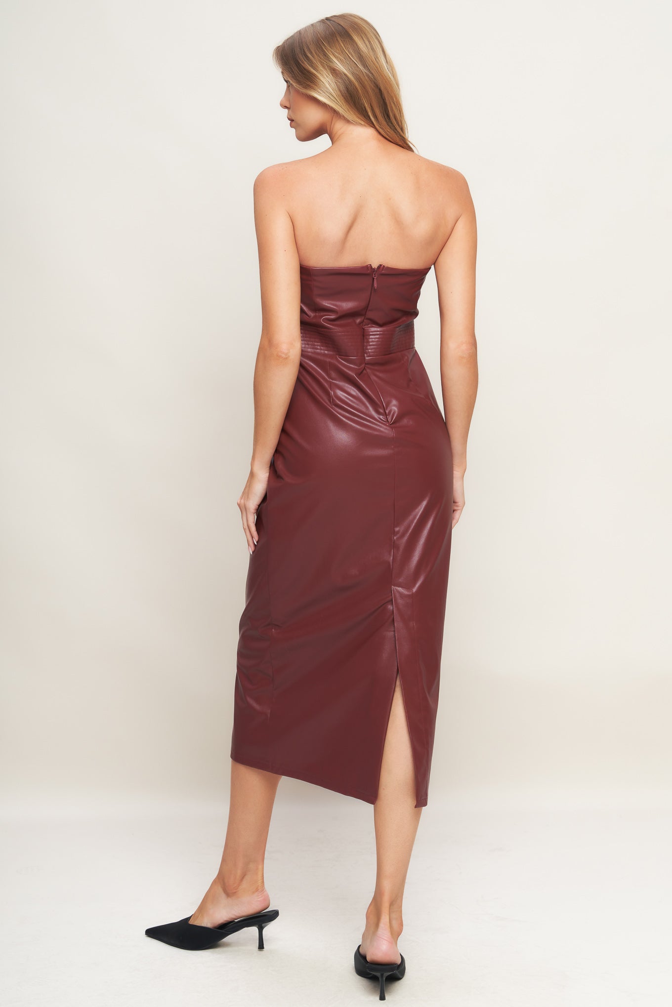 RUNWAY TREND FAUX LEATHER MIDI DRESS - By Baano