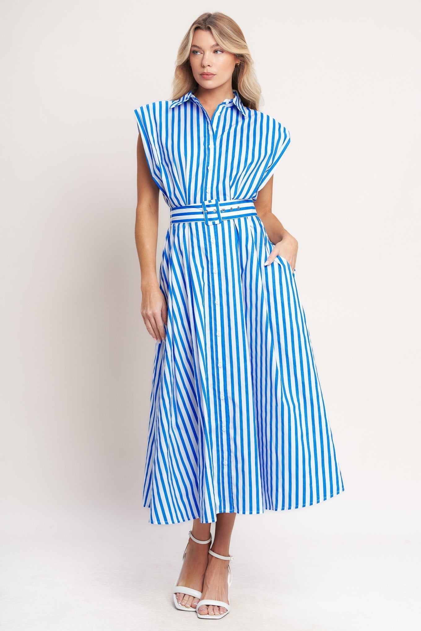 BISTRO STRIPE WOVEN MIDI DRESS Flying Tomato