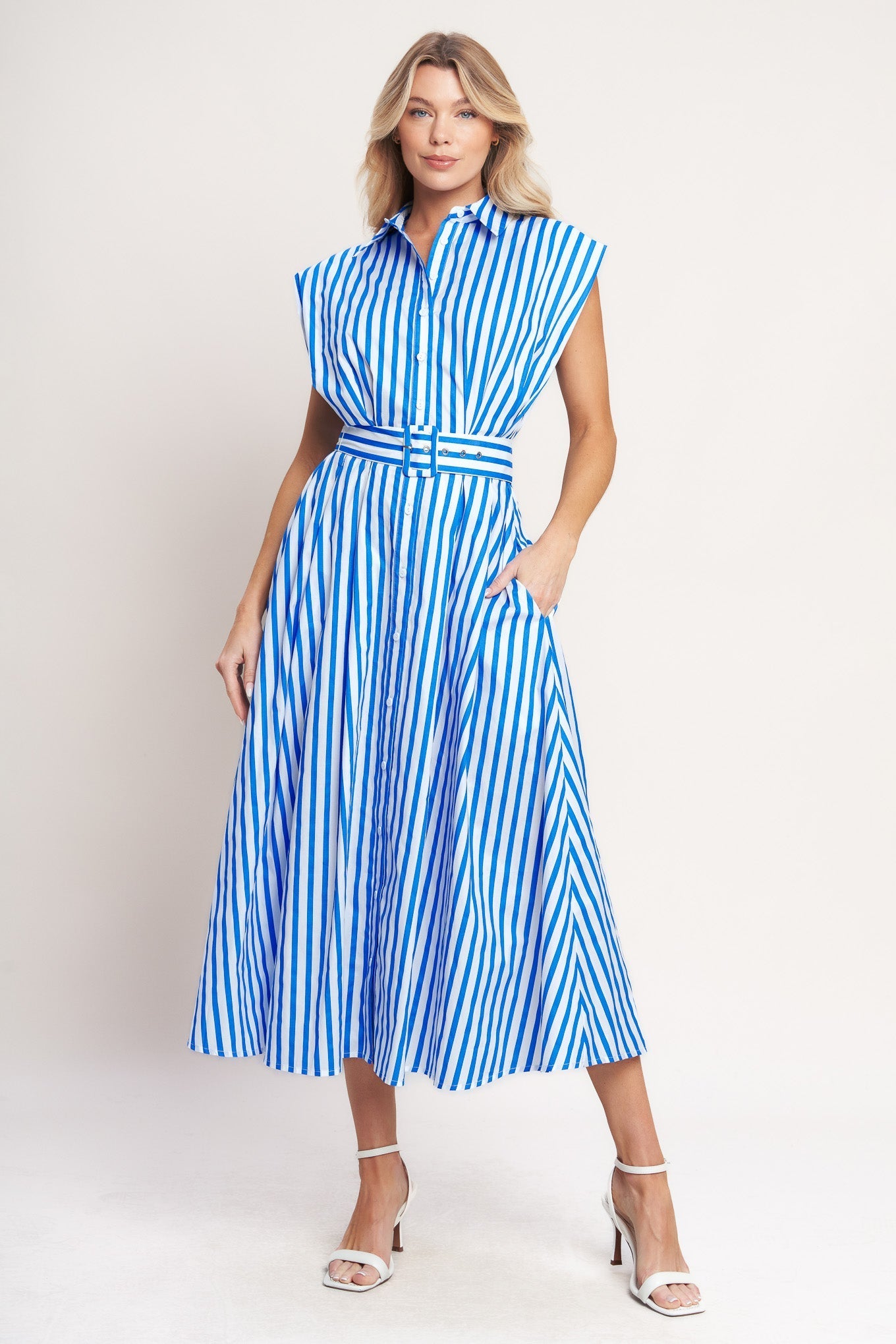 BISTRO STRIPE WOVEN MIDI DRESS Flying Tomato