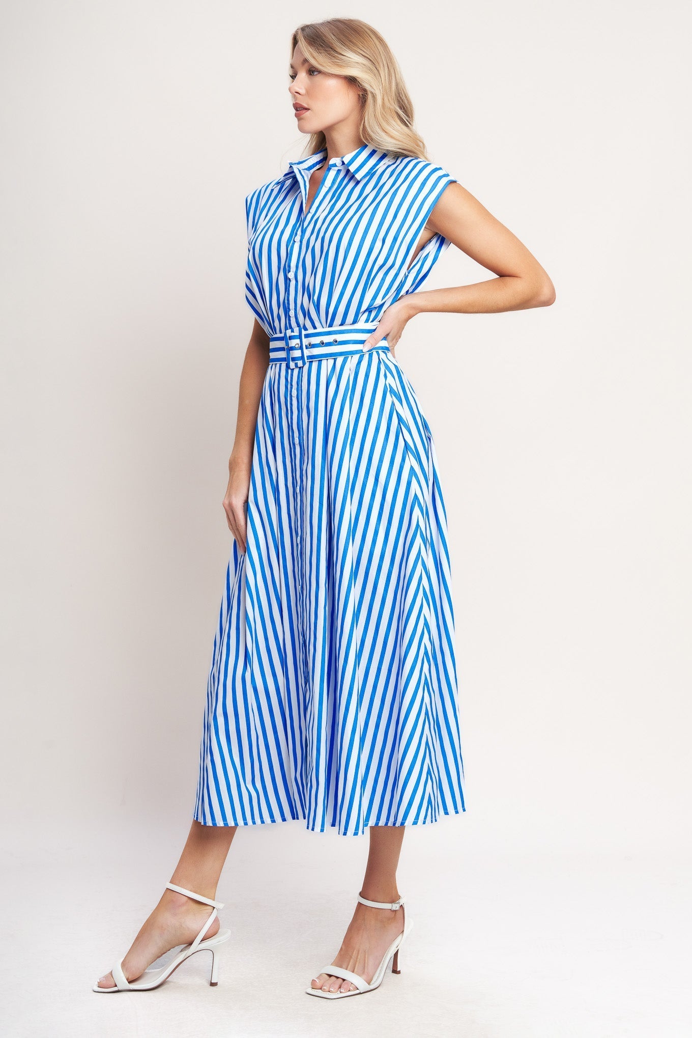 BISTRO STRIPE WOVEN MIDI DRESS Flying Tomato