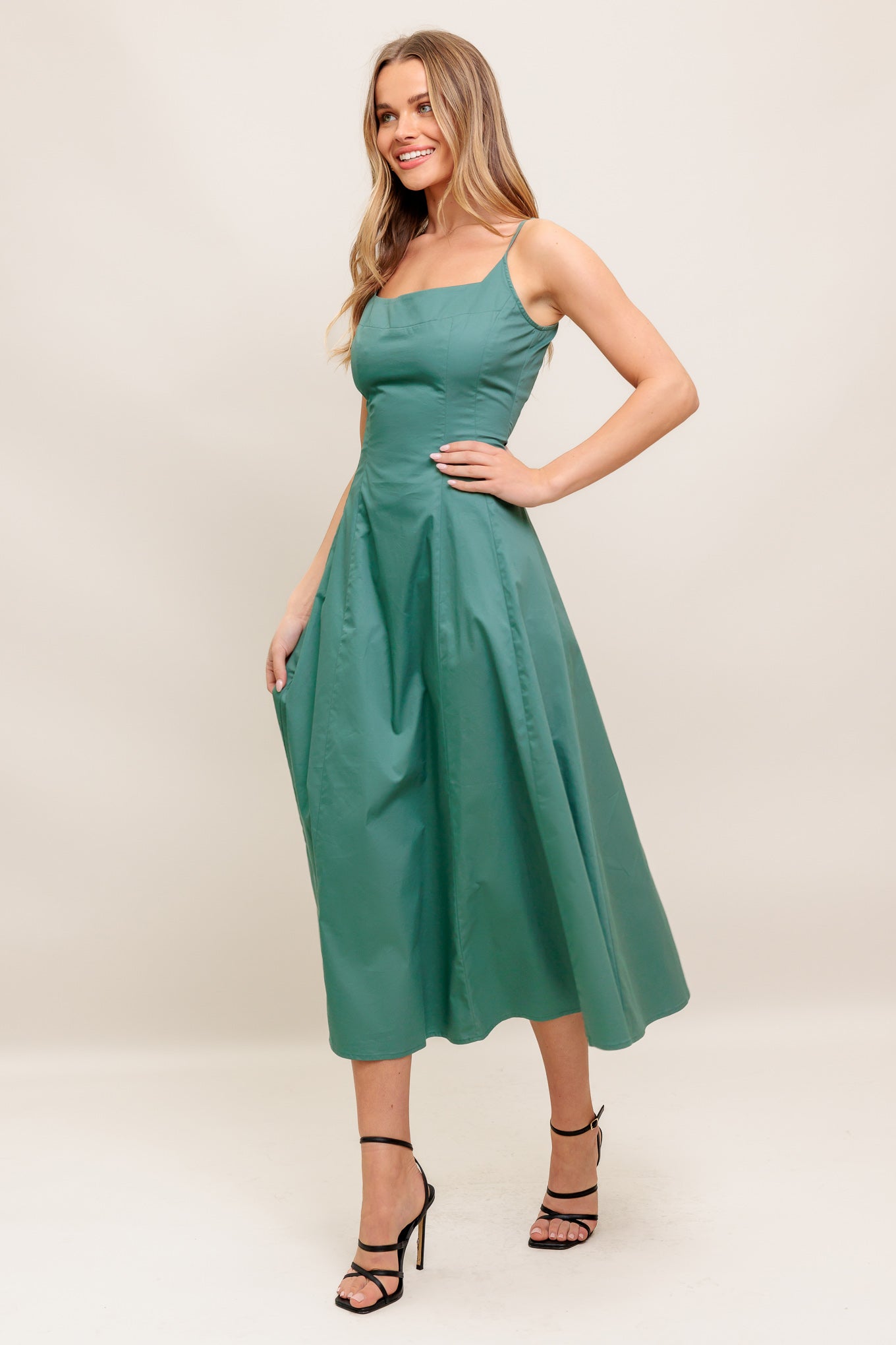 VERDE ELEGANTE WOVEN MIDI DRESS - By Baano